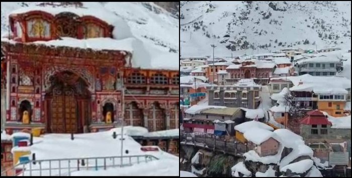 image: There is continuous snowfall in Badrinath.