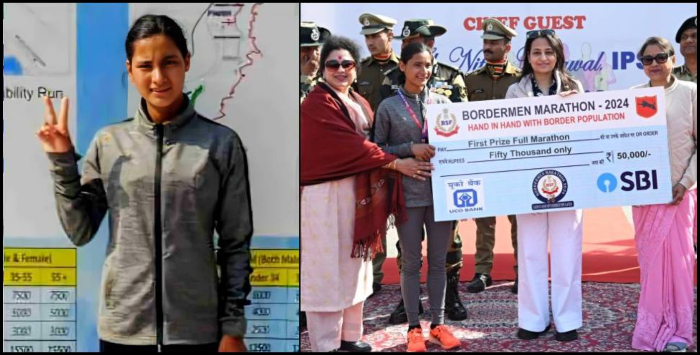 image: Bhagirathi Bisht won first prize in 42 KM marathon.