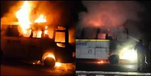 Uttar Pradesh News: Bus started burning late night in dehradun.